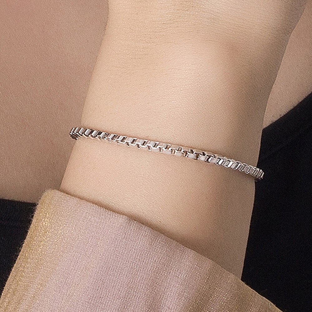 Solid 925 Sterling Silver Women’s 3mm Italian Venetian BOX Chain Link Bracelet