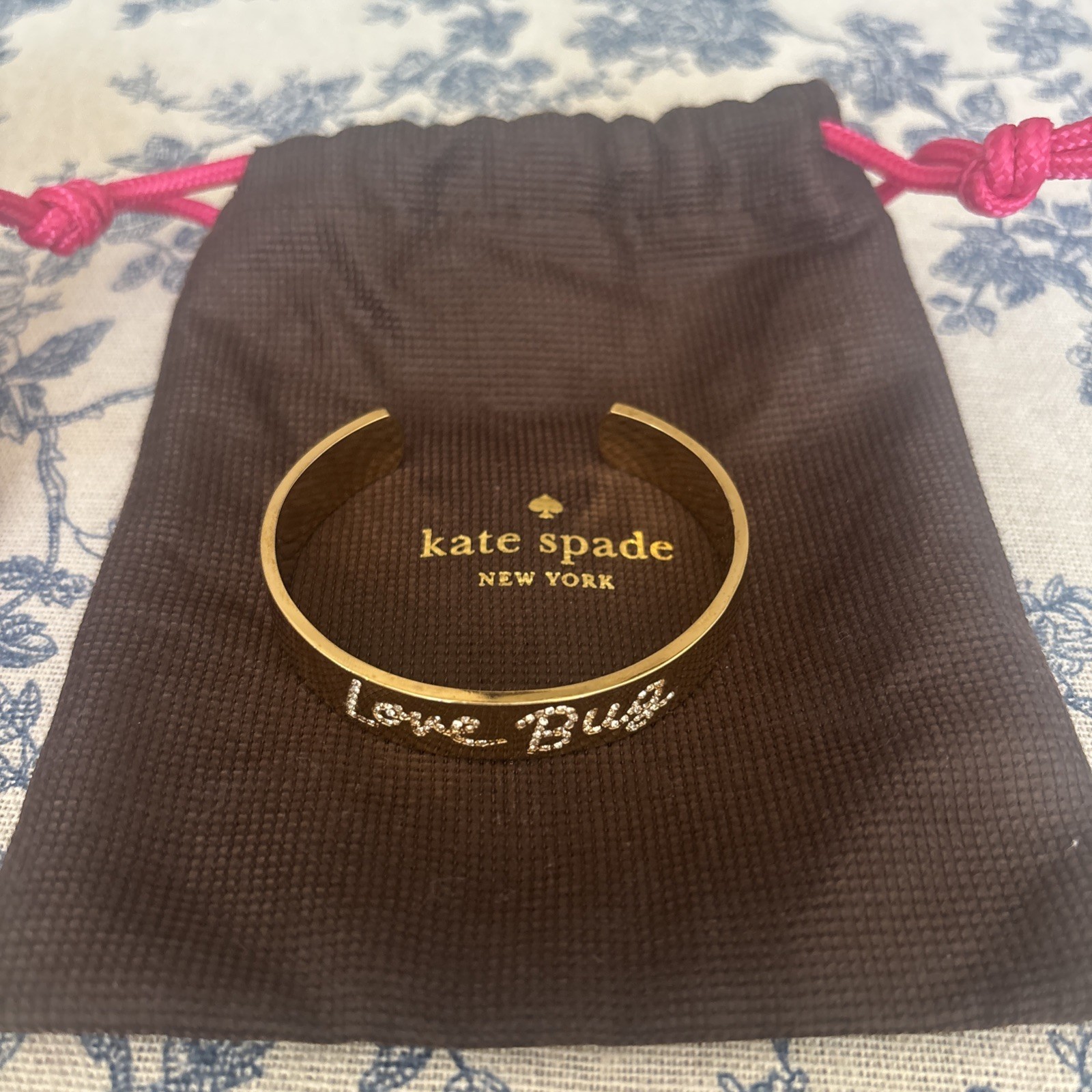 Kate Spade New York Love Bug gold tone Cuff bracelet rhinestones signed small