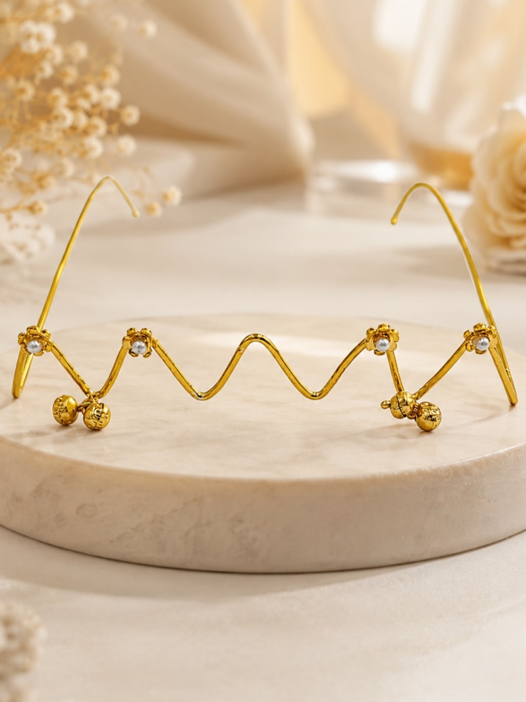 Gold Wire Pearl Wave Face Jewelry Handmade Boho Statement Eye Accessory Facelet