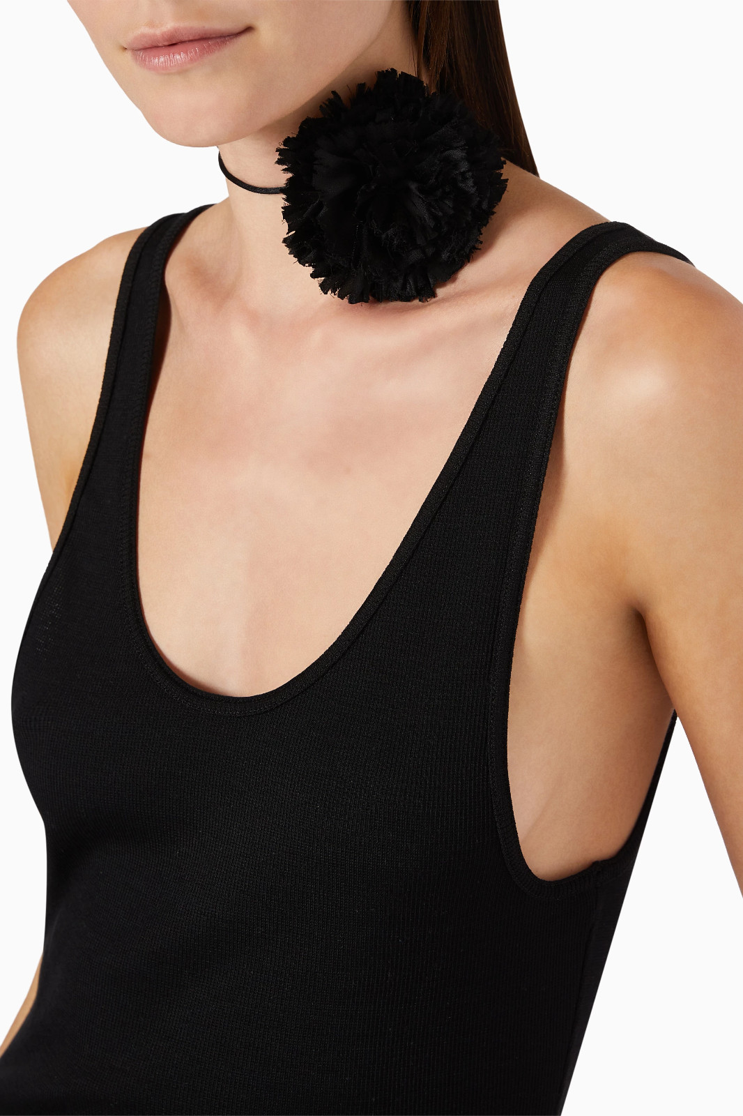 NWT Saint Laurent YSL Crumpled Silk Flower Jet Rose Runway Choker Necklace $1295