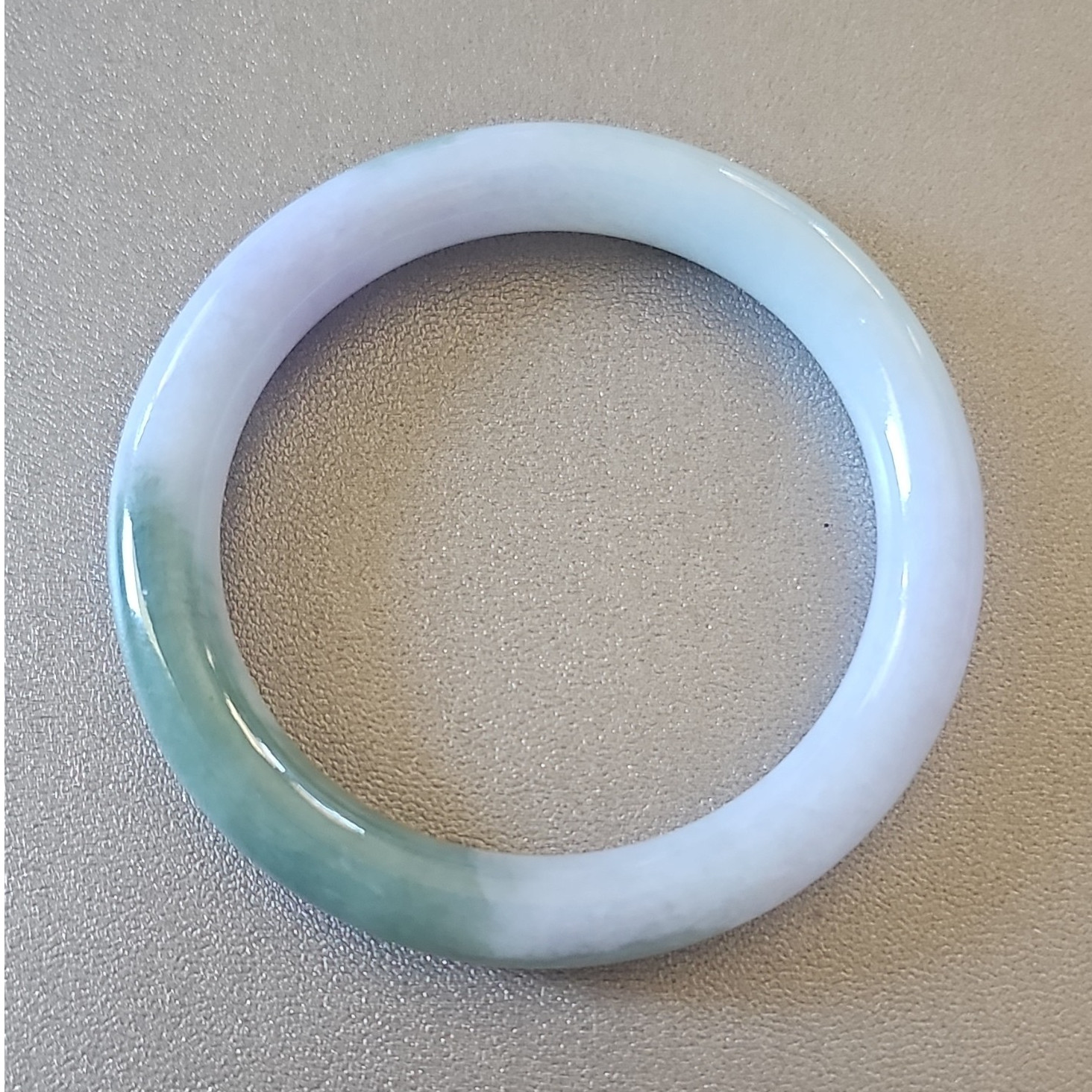 White& Green .Purple Jade Round Slip-On Bangle Bracelet w/ Certificate/Info Card