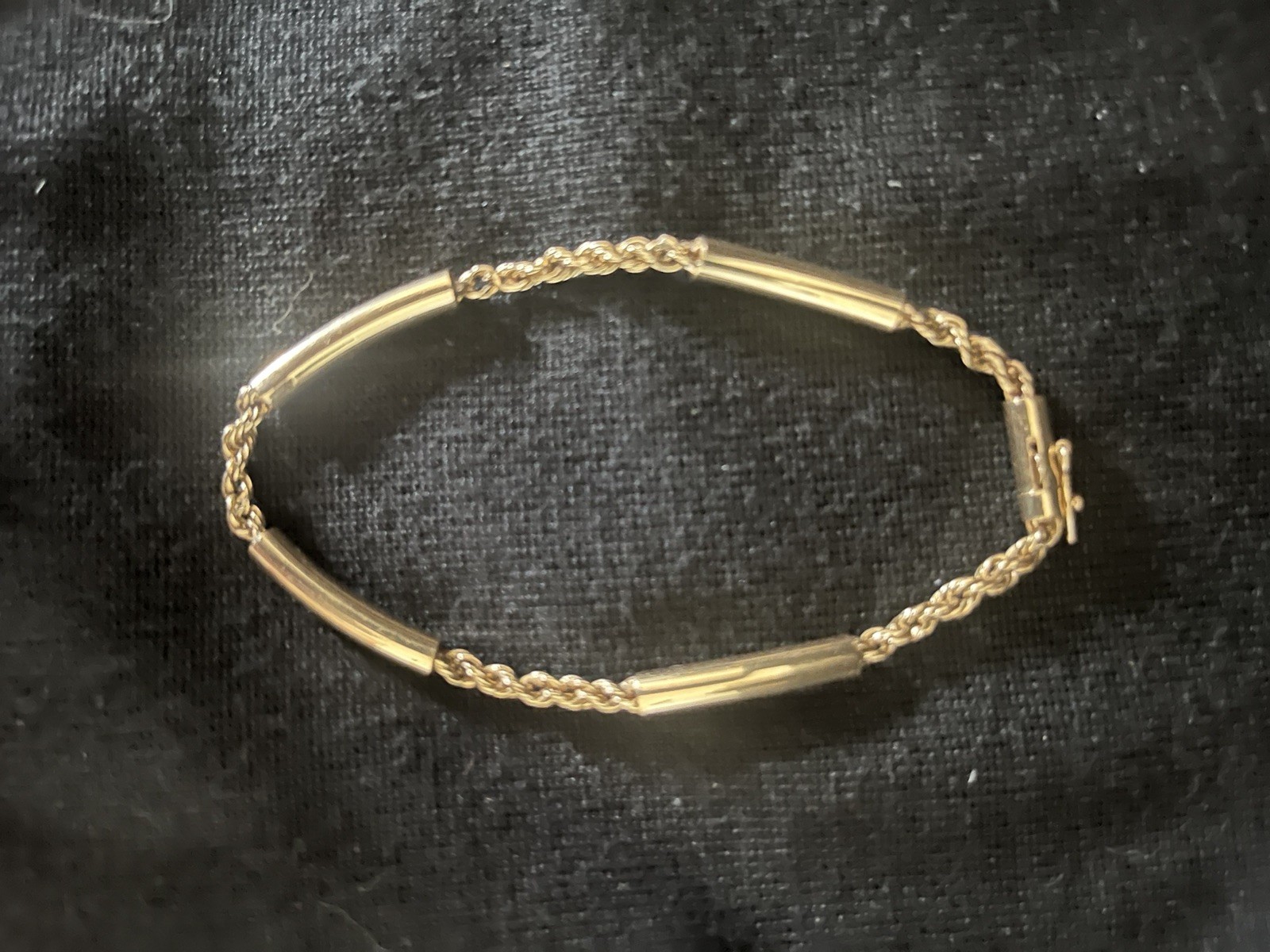 Vintage Solid 14K Gold Bracelet—Bars & Rope Chain