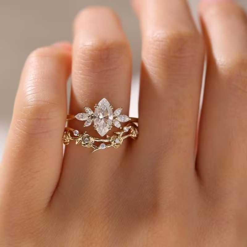 2pcs Women’s Fashion Floral Rings Engagement Band style Size 9