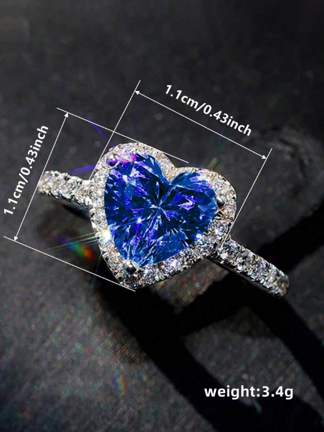 Fashion Women Luxury Heart Shaped Cubic Zirconia Wedding Engagement Ring Jewelry