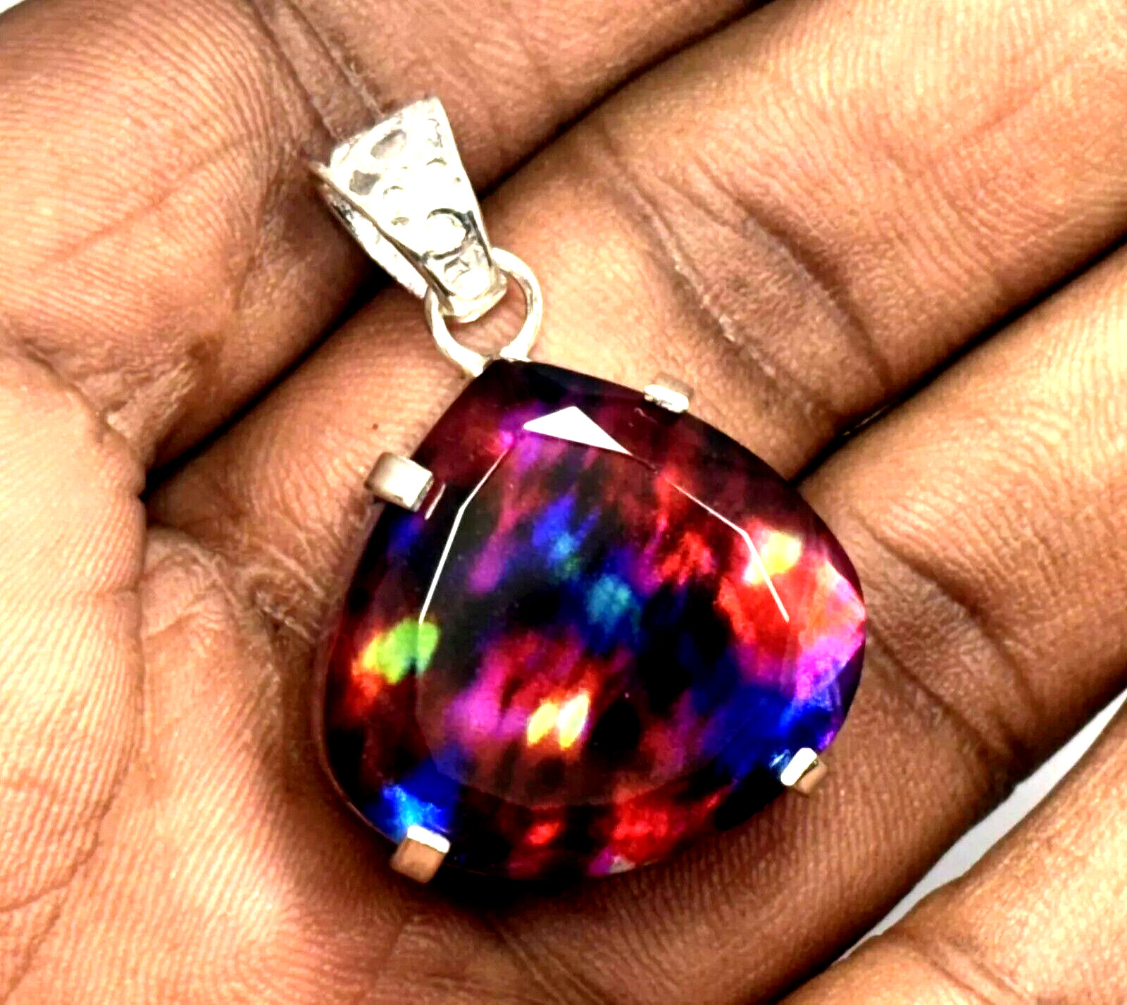 Natural 96.90 Ct AAA Certified Ammolite 925 Solid Silver Pendant Loose Gemstone