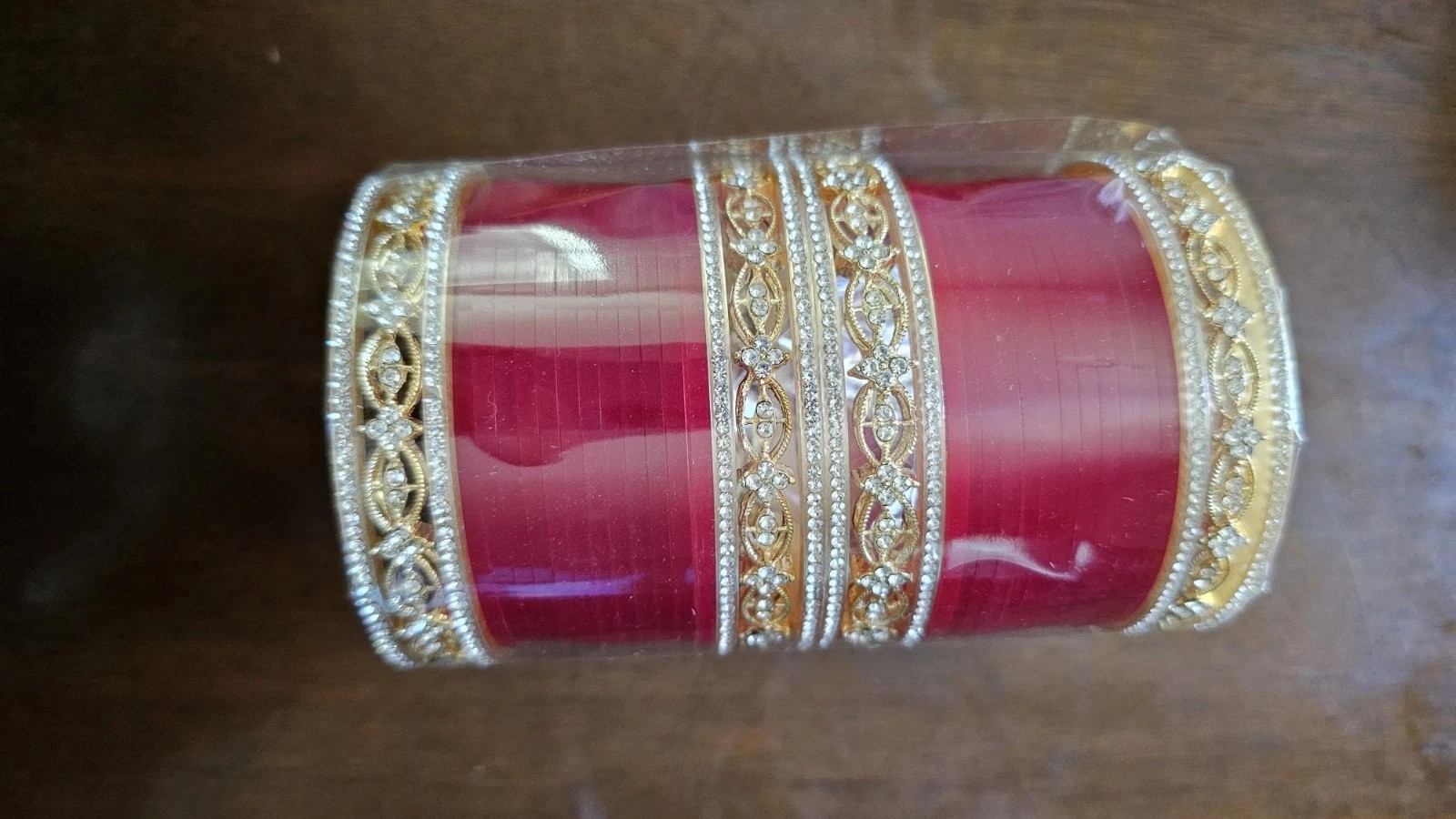 Diamante Indian Bridal Bangle Set Red Punjabi Chooda Bride Design 2.4″