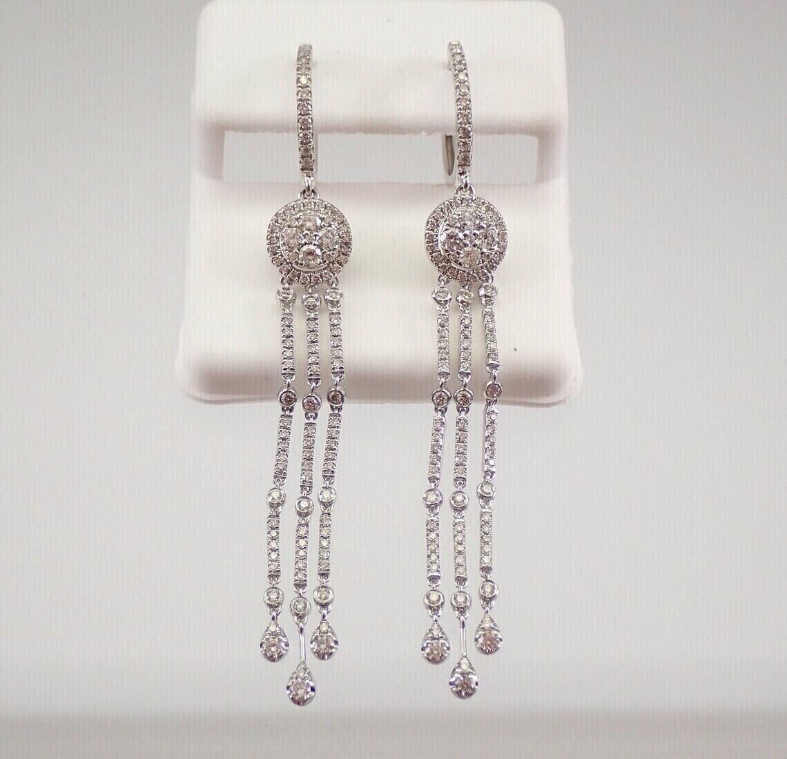Stunning Round Cut Simulated Diamond Long Drop Earrings In 14K White Gold Plated