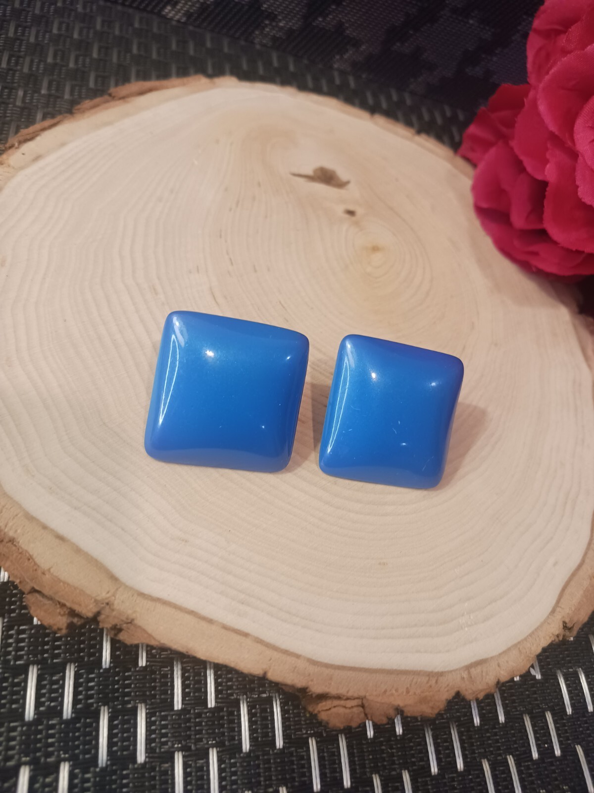Bold Large Square Shape Geometric Blue Earrings Stability Balance Jewelry