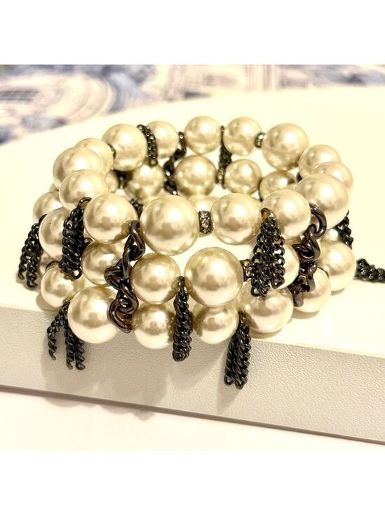 Chico’s Gunmetal Chain Pearl Statement Bracelet NWOT