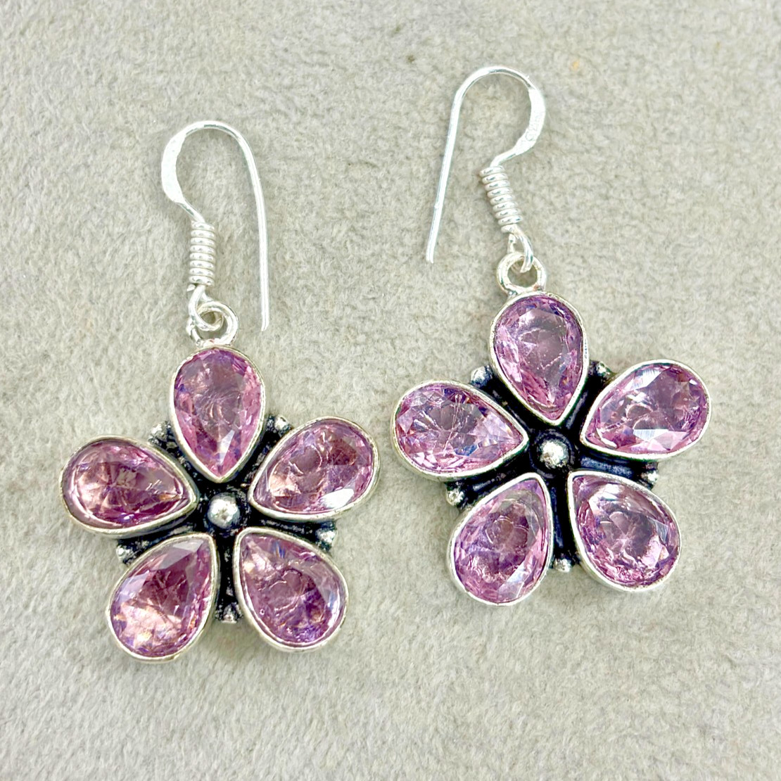 Pink Kunzite Gemstone 925 Sterling Silver Handmade Jewelry Earrings 1.60″