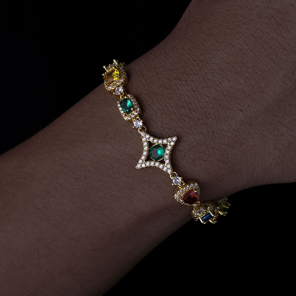 Gift Colored Diamond Chain Hip Hop For Men Necklace Bracelet Iced CZ Out Women