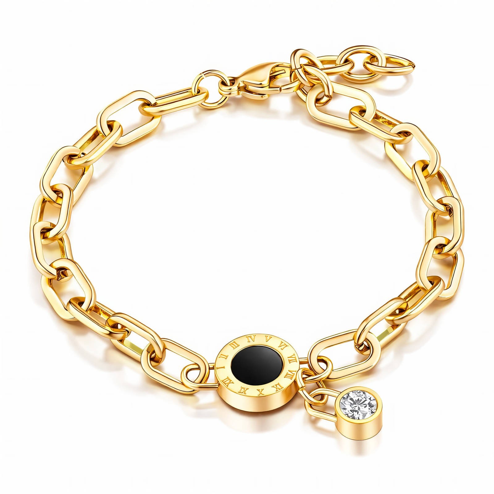 CZ Gold Bracelet 18K Plated Stainless Steel Adjustable 15+5cm Waterproof