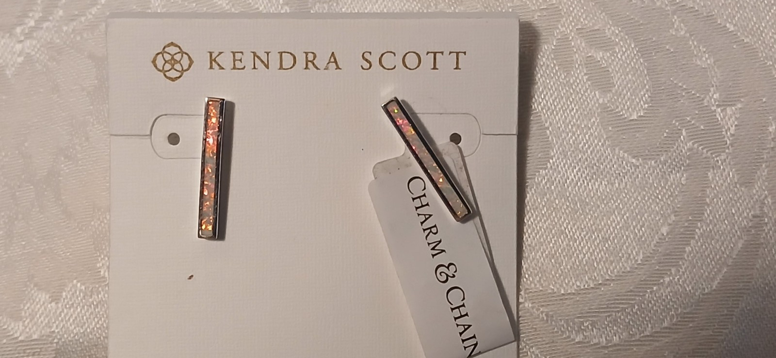 Kendra Scott Iridescent Rhodium Silver Plated Stud Earrings,Tag,Bag, 1″