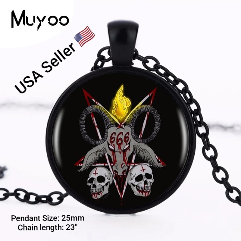 Personality Baphomet Logo Pendant Necklace Art Black Cabochon Vintage Handmade