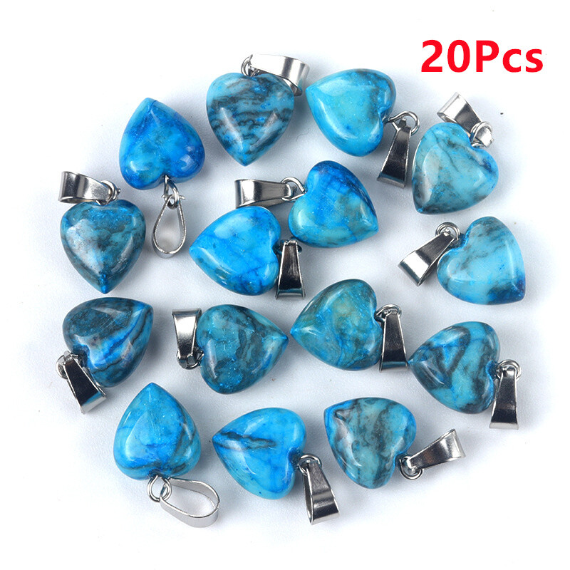 20Pcs 13x13x7mm Blue Crazy Lace Agate Love Heart Reiki Pendant Bead HT1340