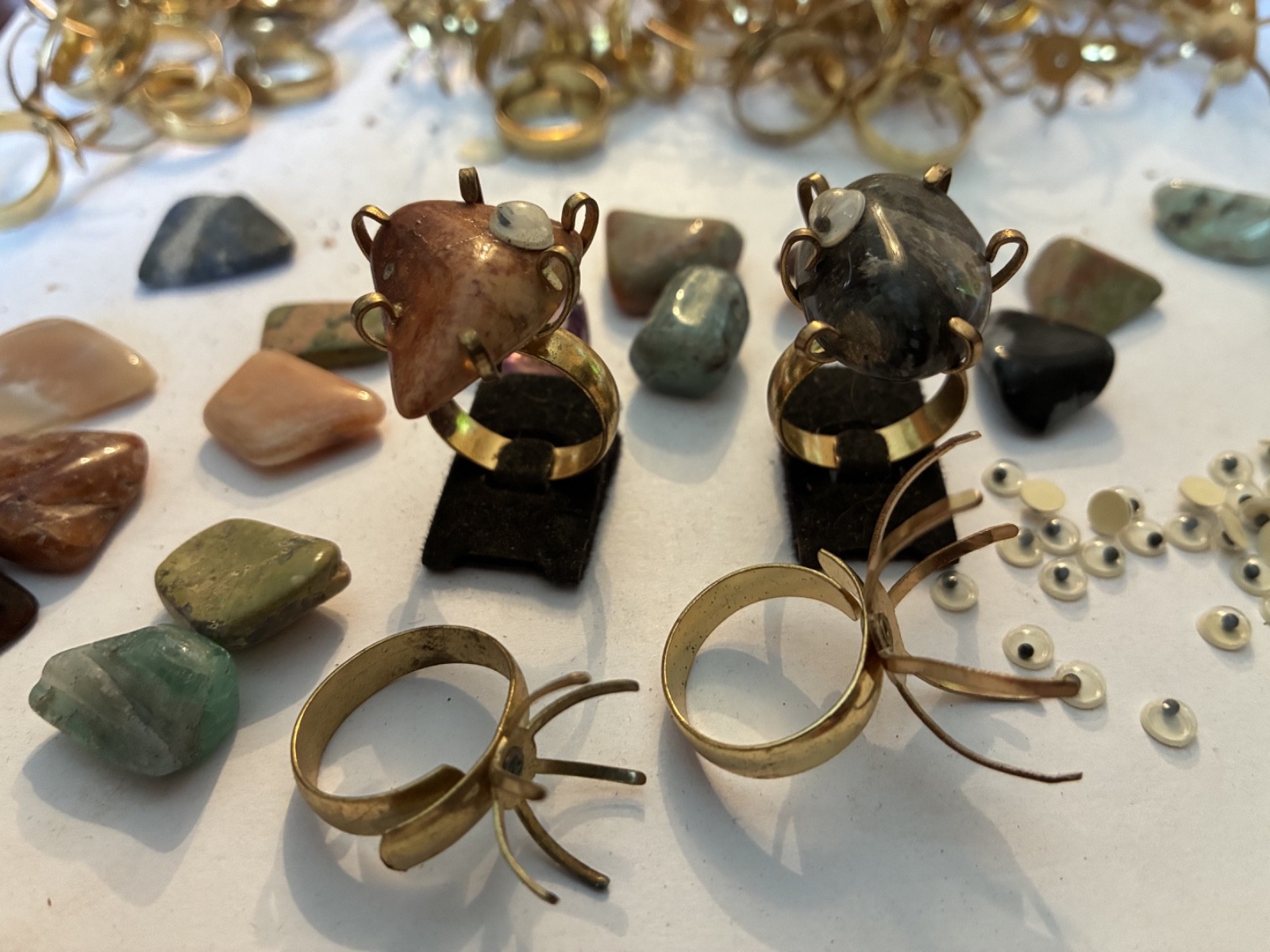 Mix Lot of 80 Big Gemstone Rings Natural Stone Great Craft for Kids