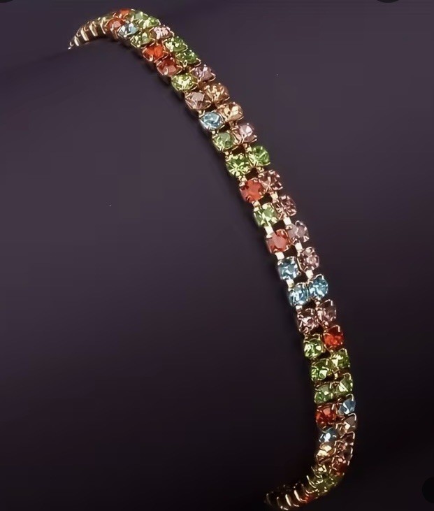 LGBTQIA+ Bracelet Rainbow Rhinestones Double Row Fold Over Clasp Sz 7 New