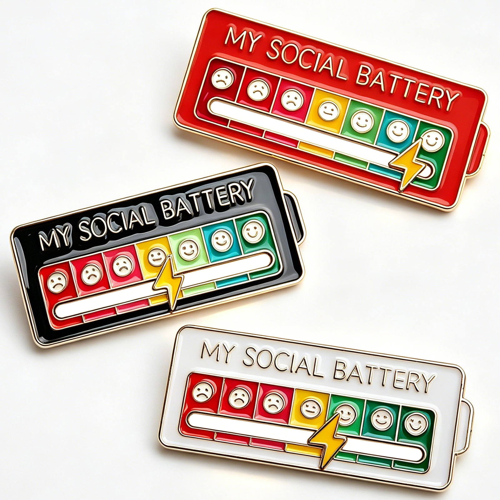 3PCS Social Battery Pins — Funny Social battery Adjustment 7 Mood Pin