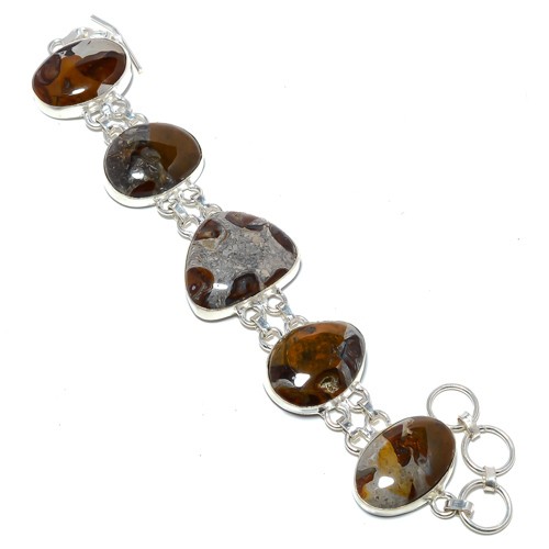 Natural Calcite Handmade Silver Plated Jewelry Link Bracelet 7.99″ T35
