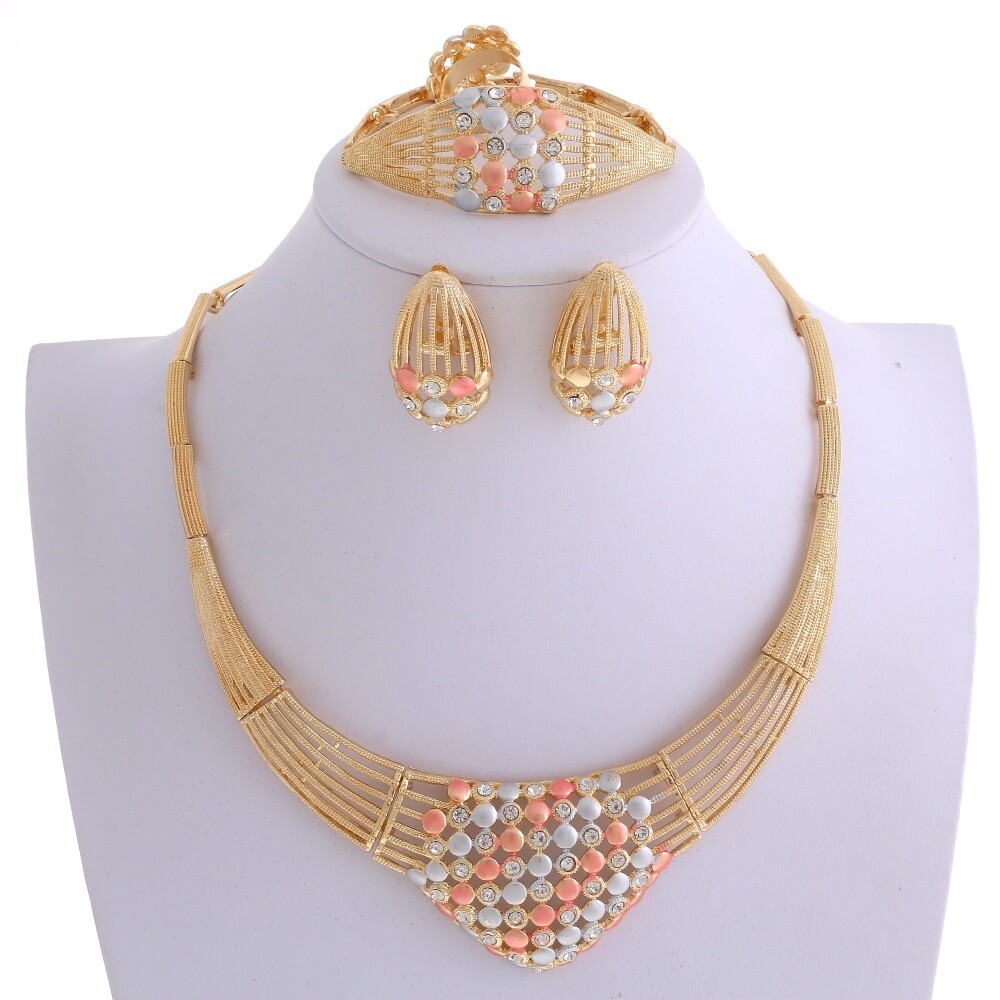 New Gold Plated Metal Necklace Bracelet Earring Set YNK111-3T