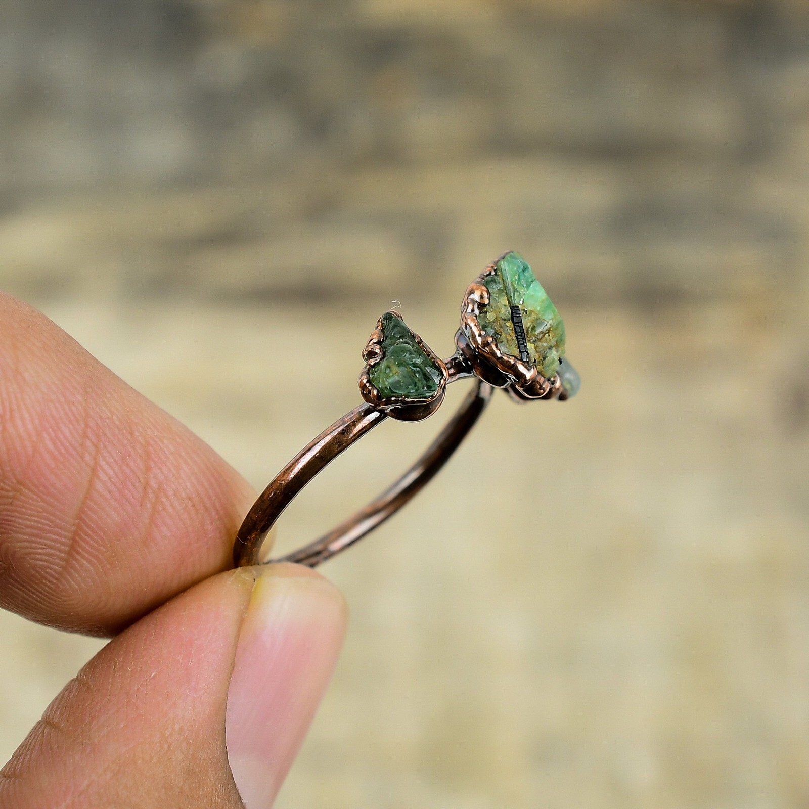 Green Tourmaline Rough Electroformed Adjustable Ring Size Adjustable Copper