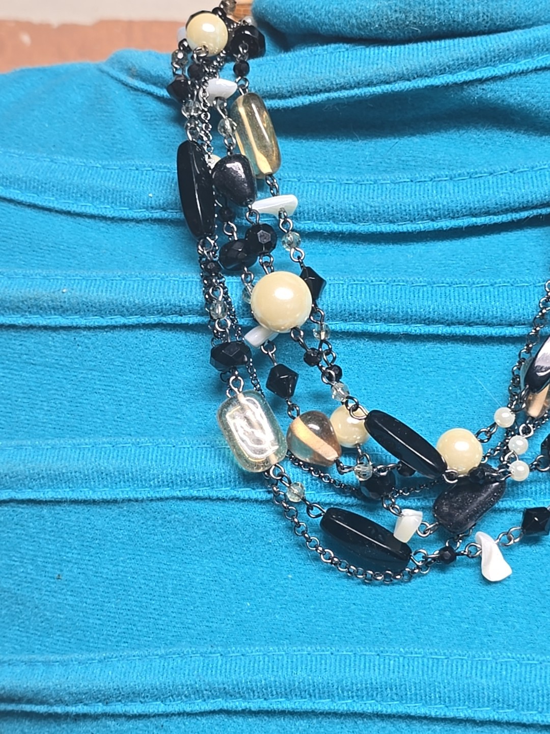 Lia Sophia Multi Strand Necklace Black White Neutral Glass Beads Faux Pearls
