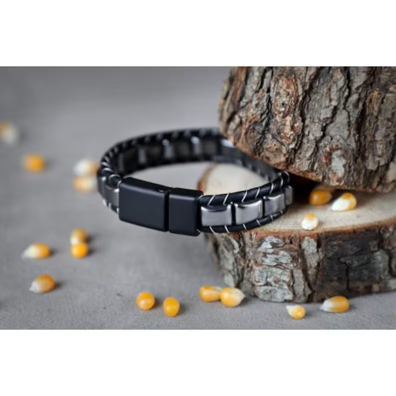 Genuine Stylish Hematite Stone Bracelet for Men Protection Healing Crystal Gift