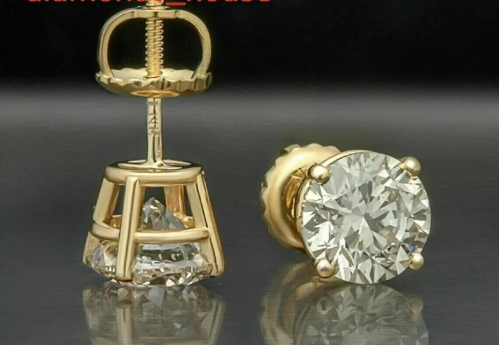 925 Silver Stud Earrings 7 mm Round Cubic Zirconia 14K Yellow Gold Finish