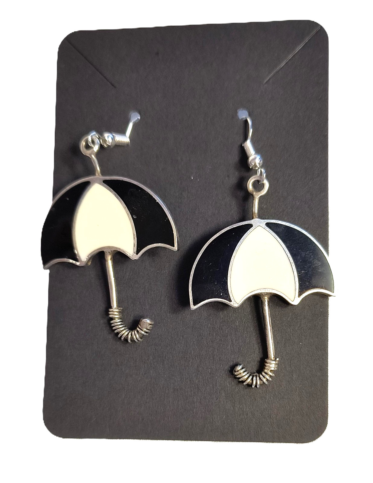 Umbrella Charm Dangle/Drop Earrings Multicolor Enamel Metal Hook Closure 2 1/4″