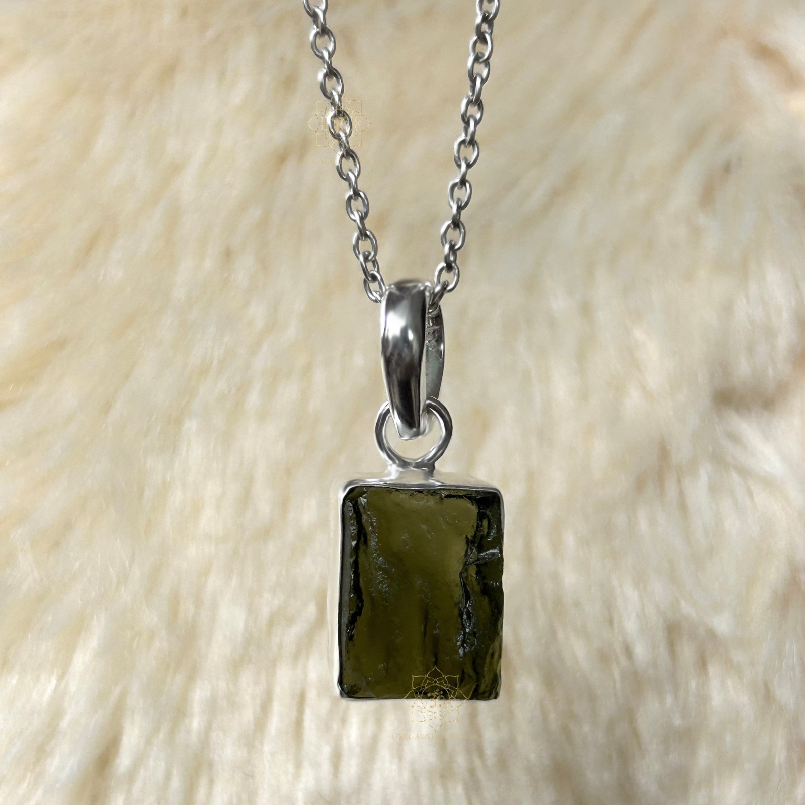 Natural Raw Moldavite Pendant Sterling Silver Handmade Moldavite Jewelry 8x10mm