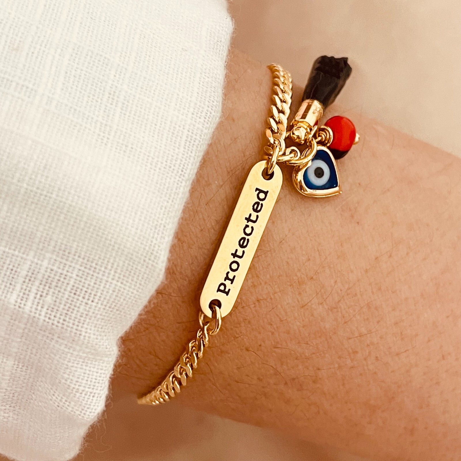 Azabache Bracelet, Evil Eye Bracelet, Natural Jet Hand, Personalized Bracelet