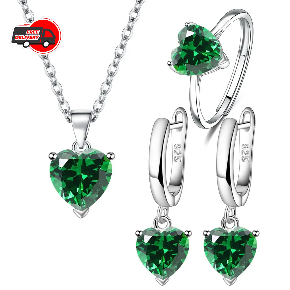 CHSHINE 925 Silver Jewelry Sets For Women Heart Zircon Ring Earrings Necklace