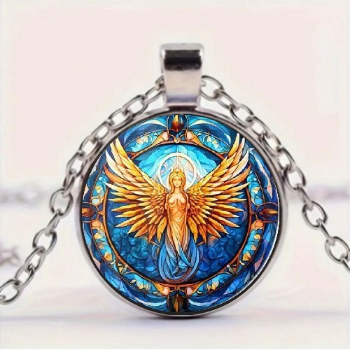 Bohemian Style Angel Patten Round Pendant Necklace