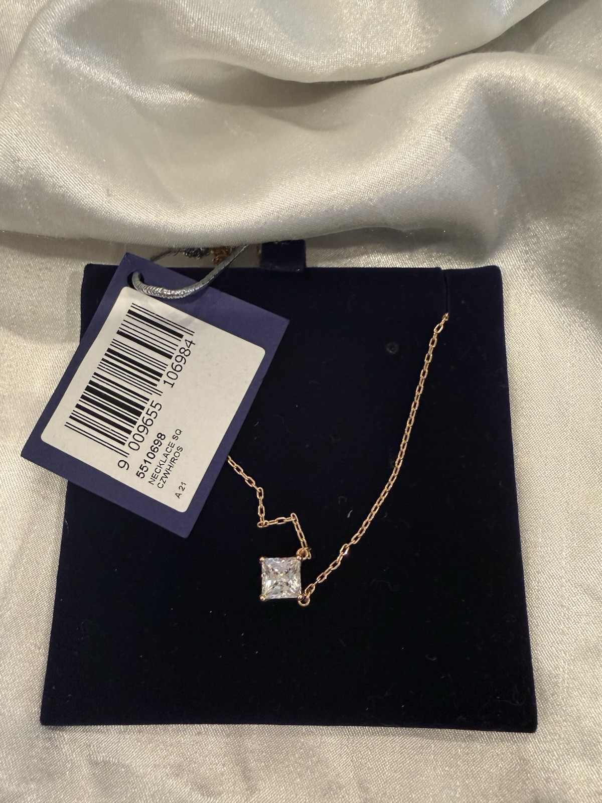 Swarovski Rose Gold Plated Square White Crystal Pendant Cable Necklace 5510698