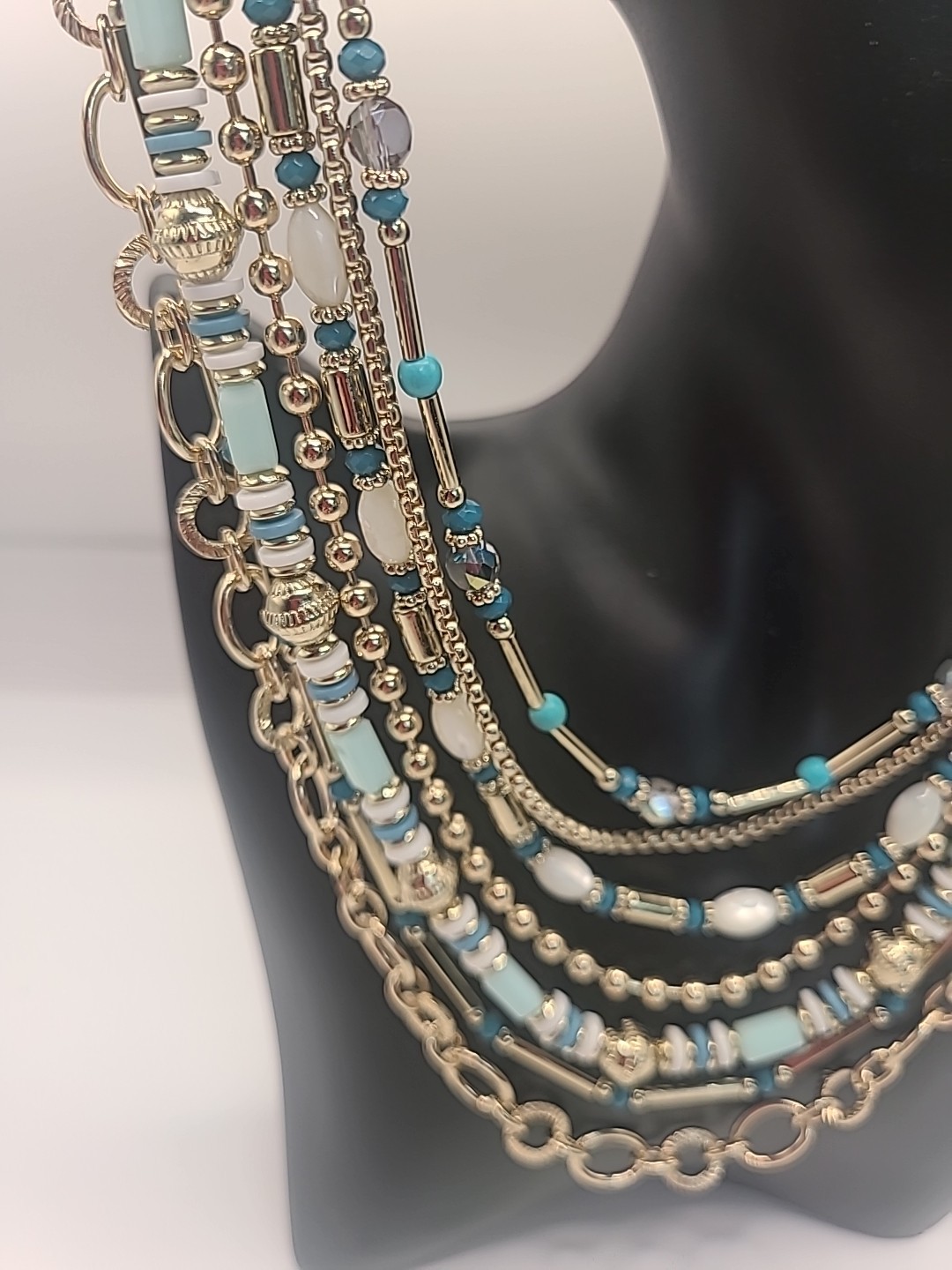 Signed Crown Charm 7 Layer Necklace Classic Style