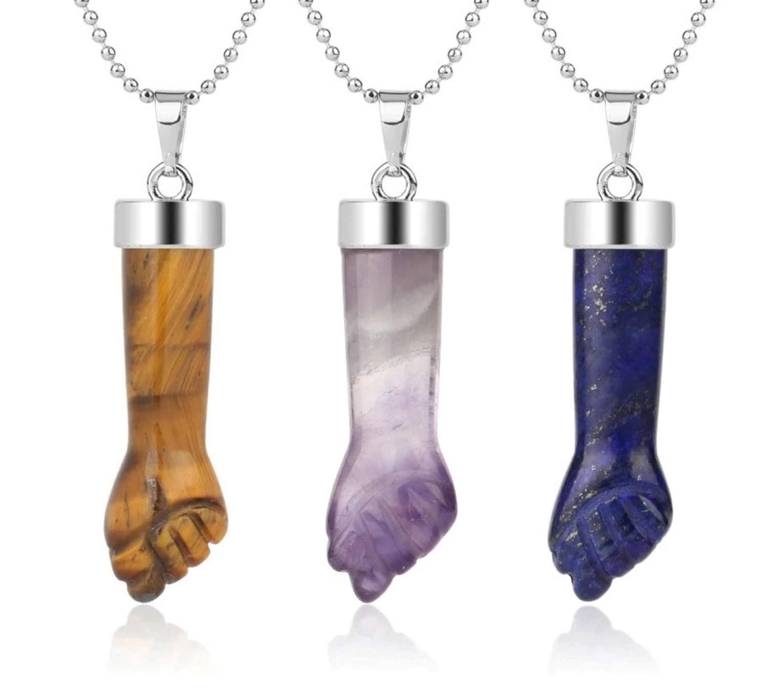 Figa Hand Amulet Pendant. Stainless steel chain necklaces with crystal Figa Hand