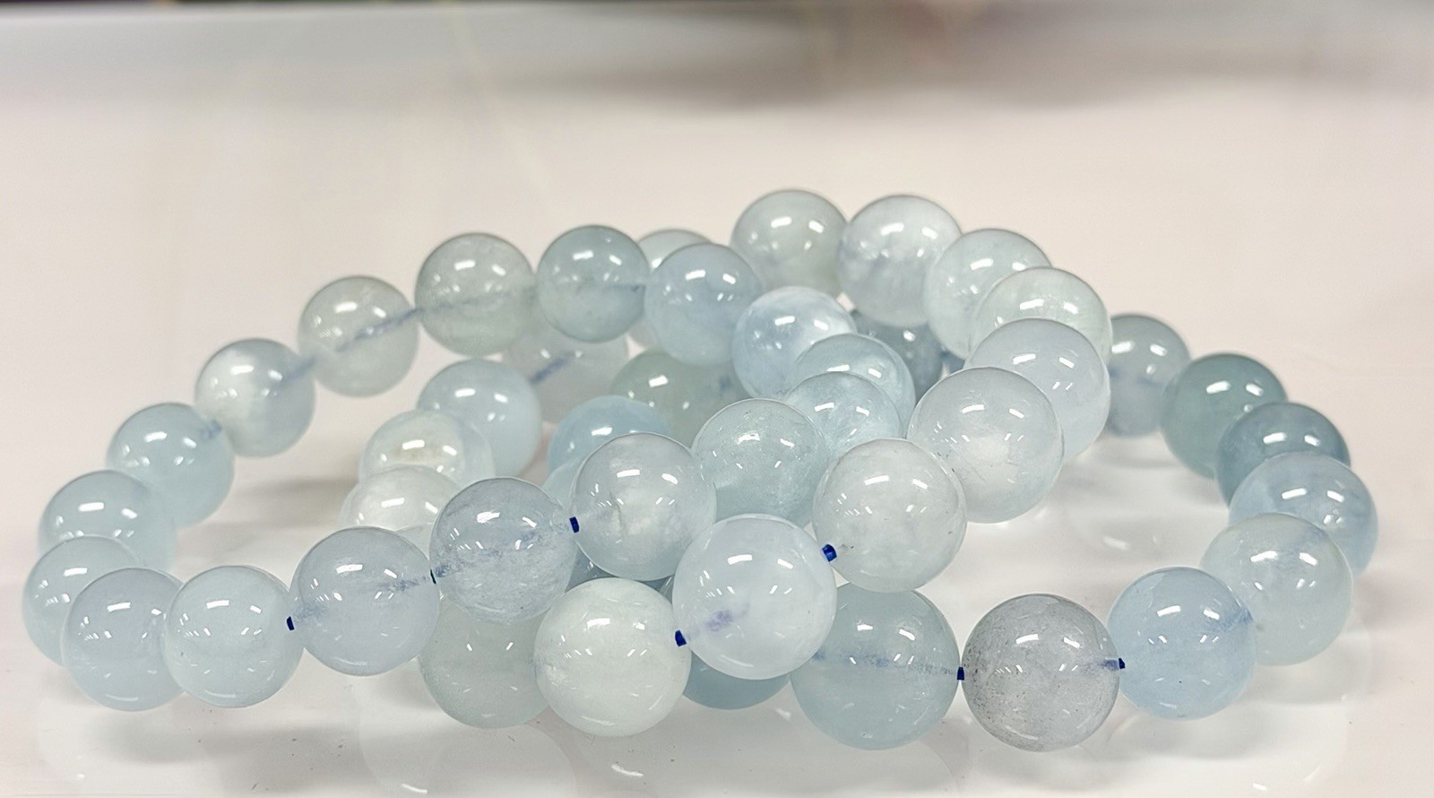 Wholesale 3 Pcs Natural Aquamarine 13-14mm ~8” Crystal Healing Stretch Bracelet