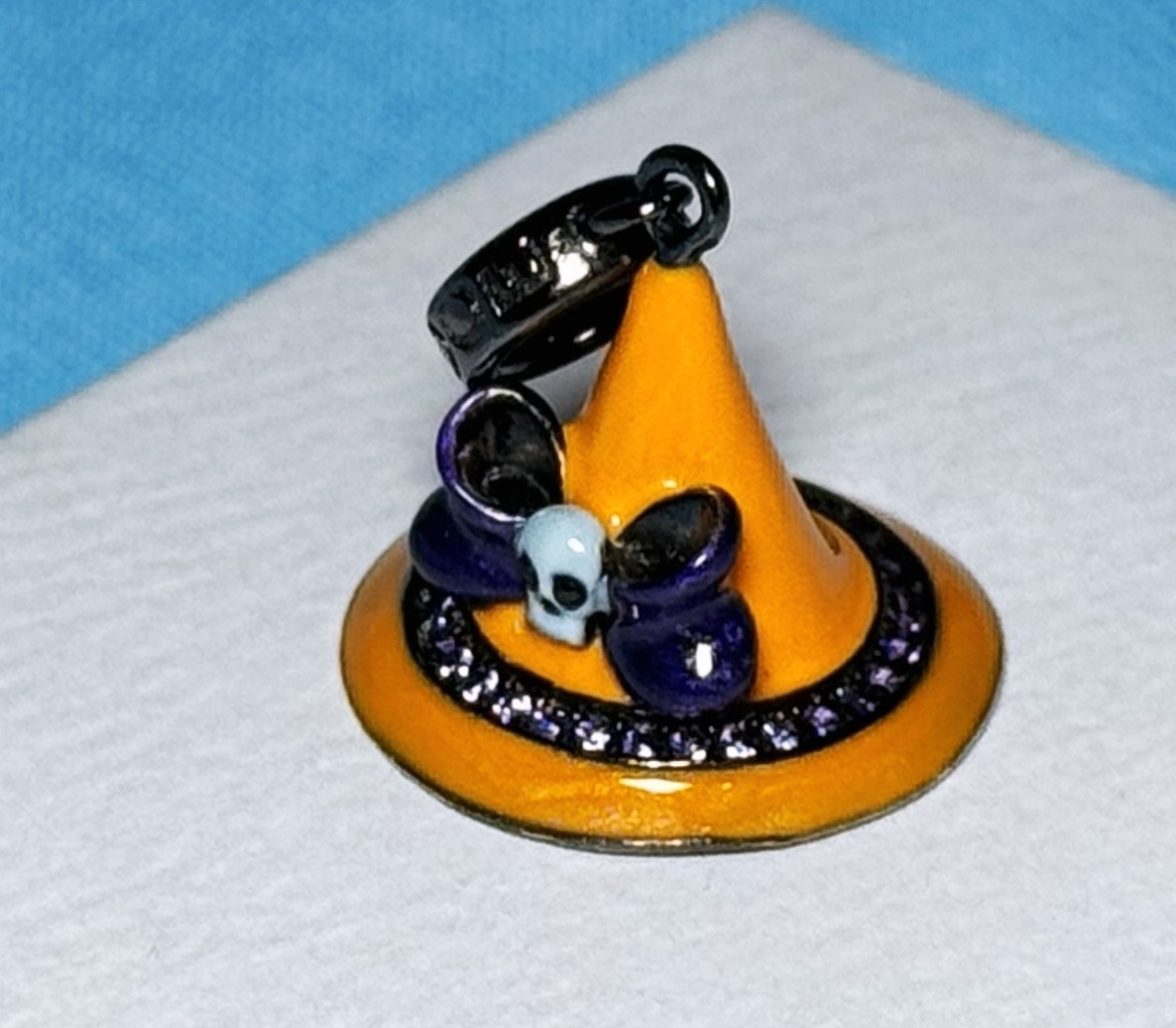 Gnoce Magic Hat Witch Skull Halloween Dangle Bead Charm Sterling Silver S925 CZ