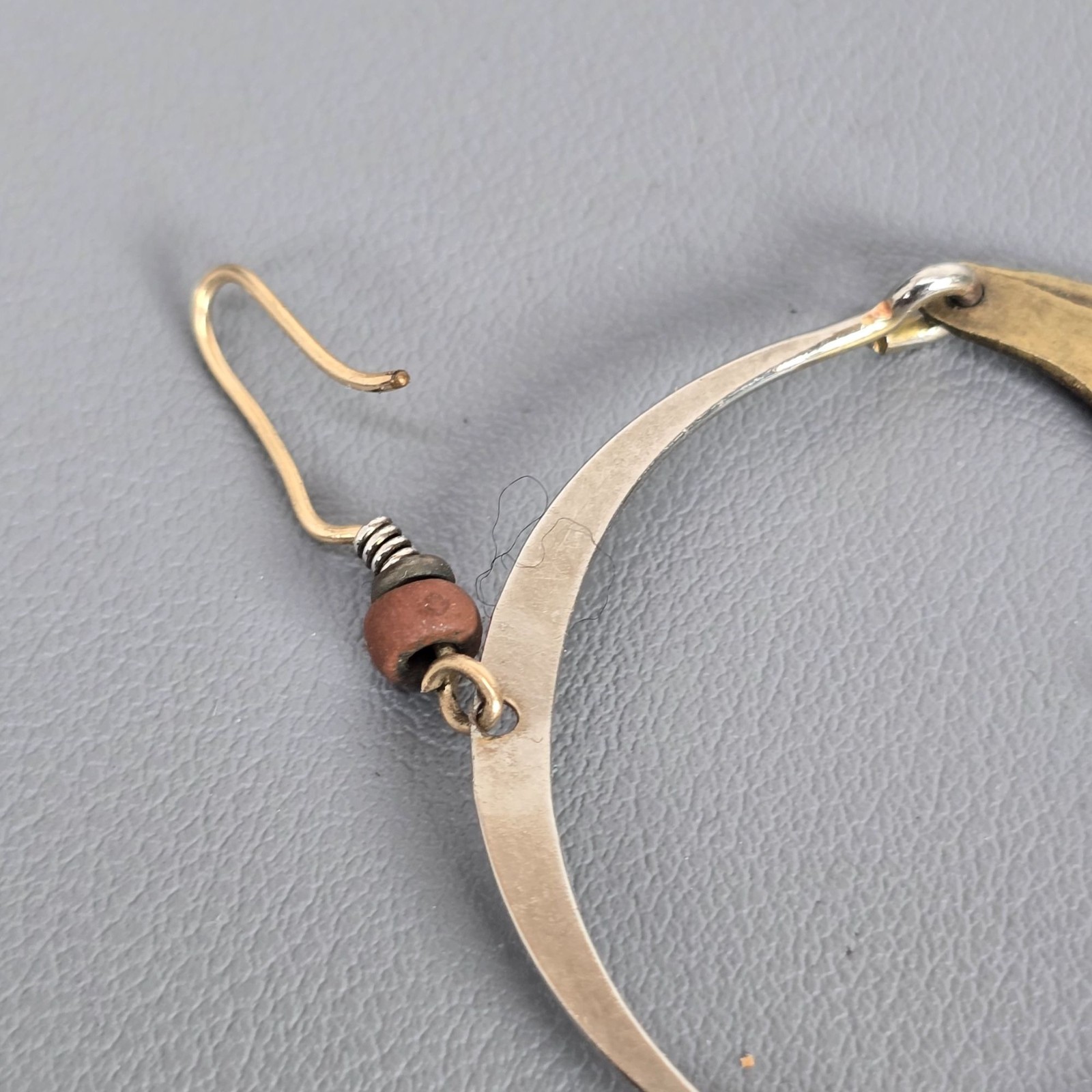 Unsigned Laurel Burch? Brass Silver-Tone Articulating Moon Dangle Earring ONLY 1