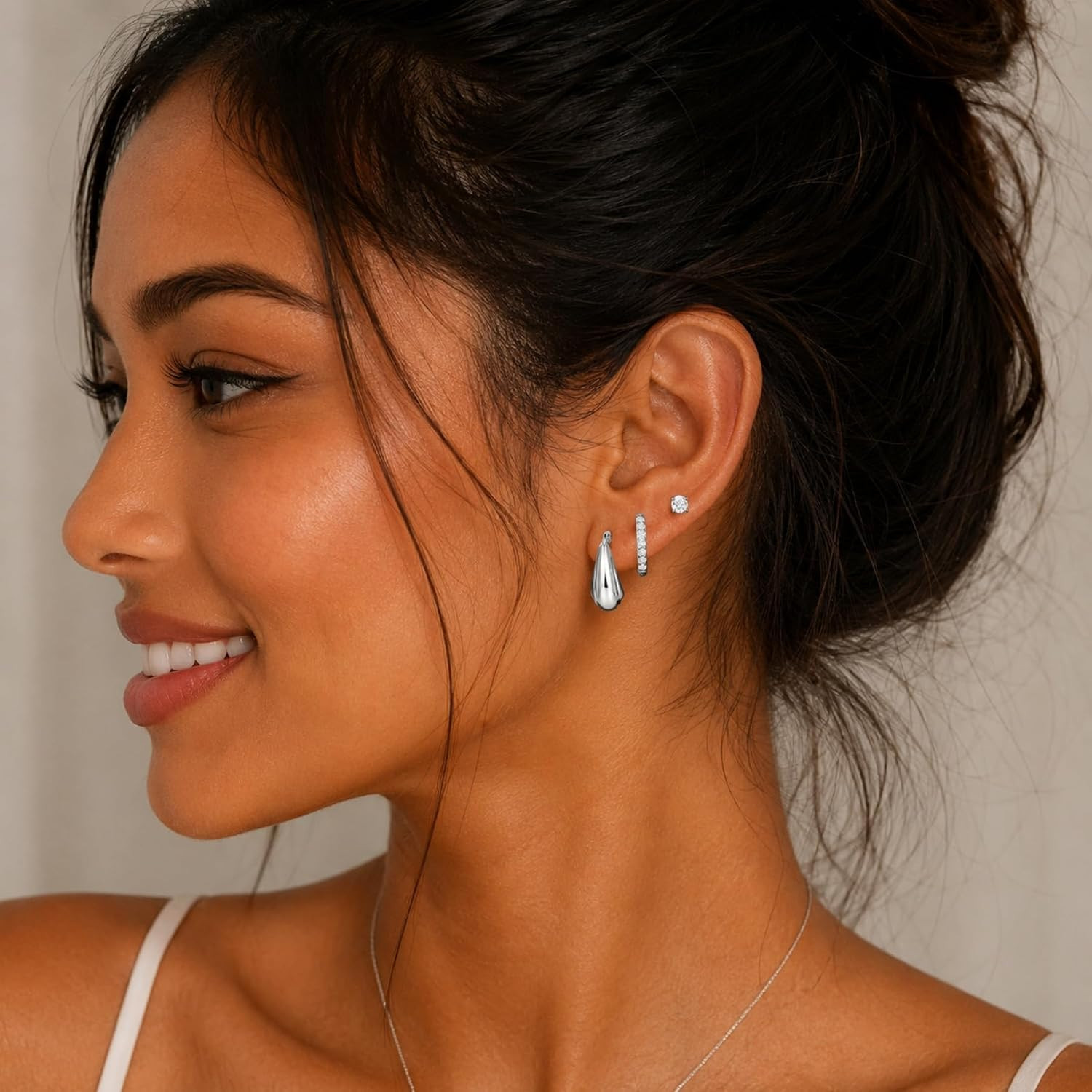 3Pcs Stackable Earrings Set for Multiple Piercings – Gold & Silver Plated Huggie
