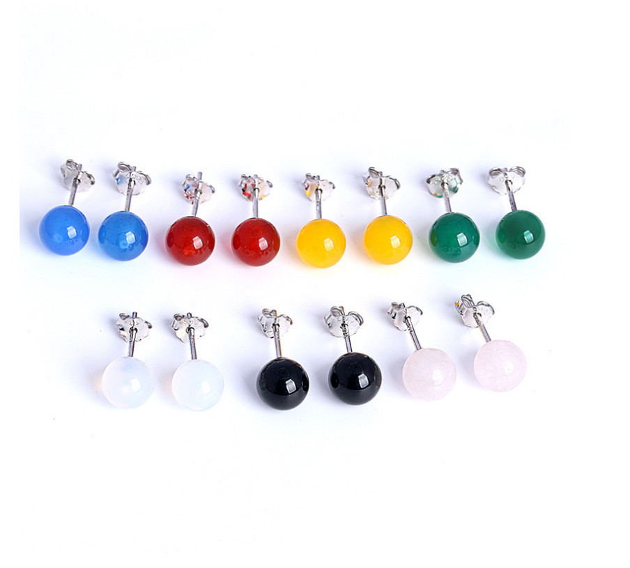 925 Sterling Silver Natural Onyx Stone Gemstone Ball Stud Earrings Gift A12