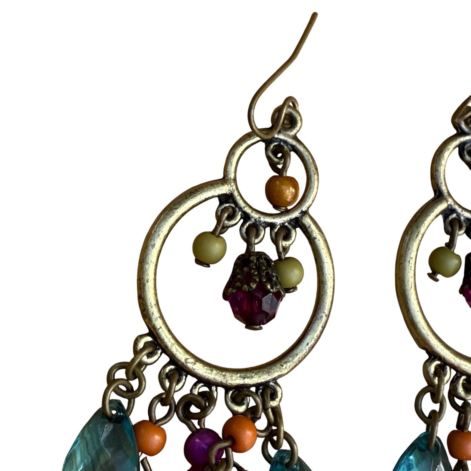 Multicolor Teardrop Beaded Dangle Drop Earrings Gold Tone Bohemian