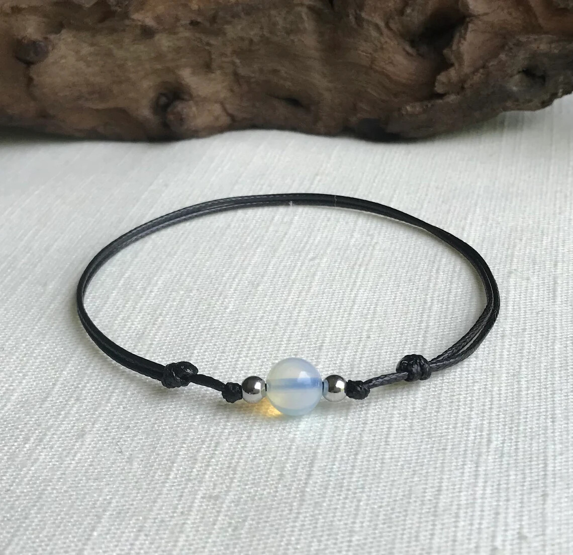 Custom Cord Color Opalite Bead Women’s 1mm Cord Anklet or Bracelet Adjustable