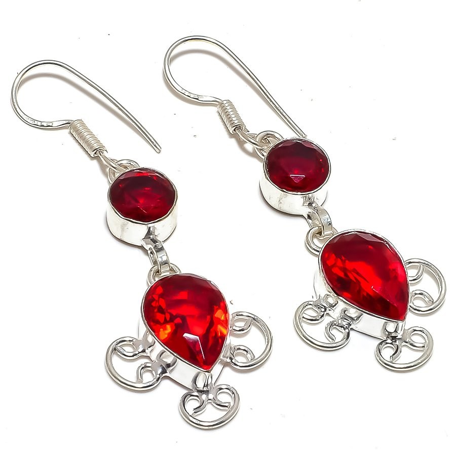 Mozambique Garnet Gemstone 925 Silver Plated Jewelry Earring 2.3″ M1435