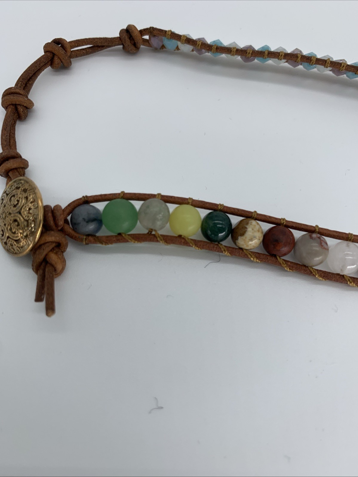 Handmade Beaded Leather Wrap Necklace Bohemian Style. See Photos Flaw In Pendent