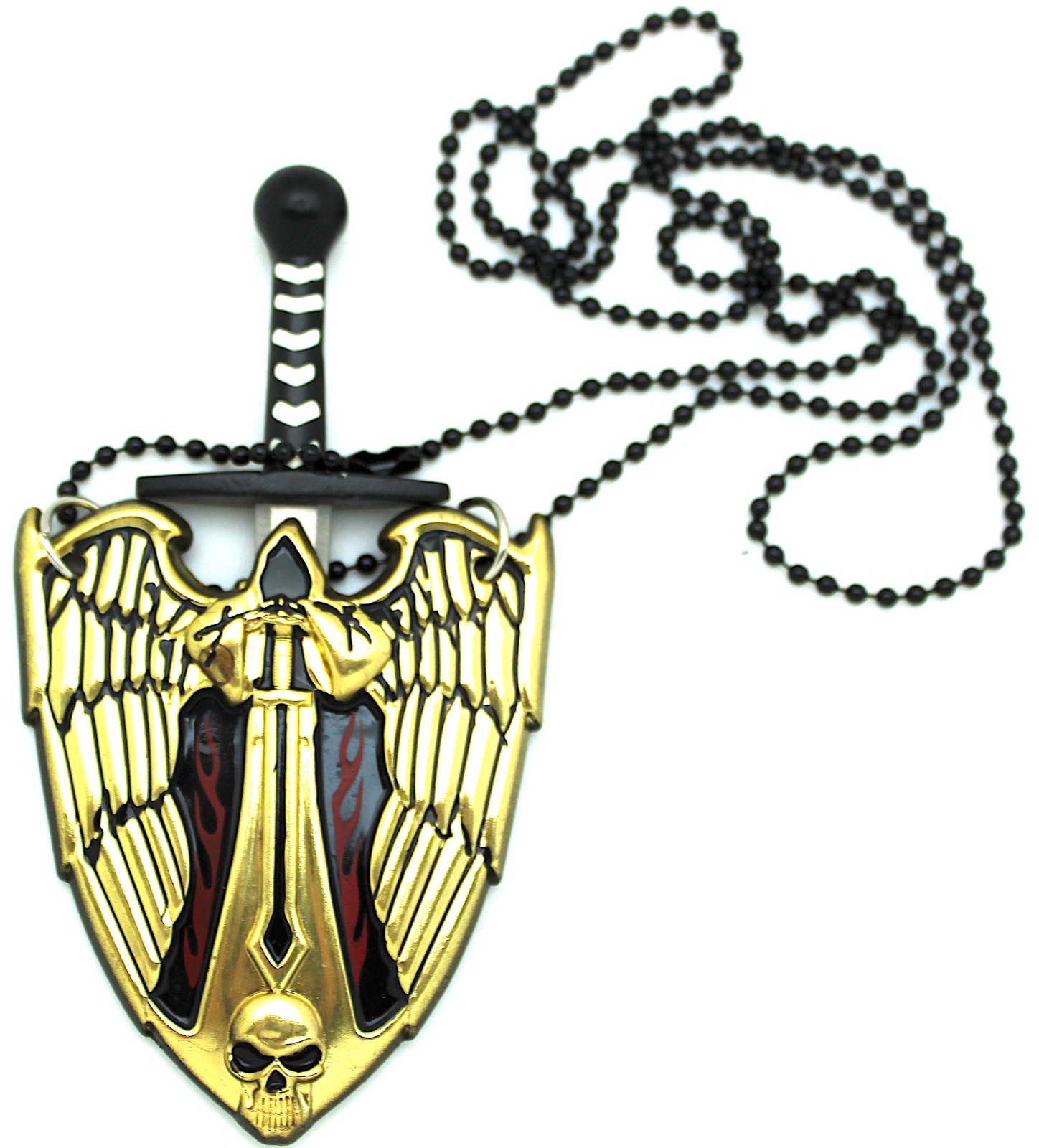 4″ NEW! Metal Grim REAPER Gothic Angel SKULL NECKLACE Jewelry PENDANT Mini Knife