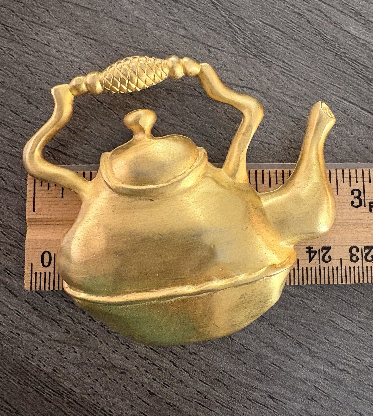 Gold Tone Teapot Brooch Pin Metal Food & Drink Theme 3 Inch No Stone – vintage