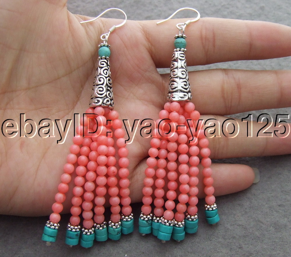 Pink Coral Turquoise Earrings