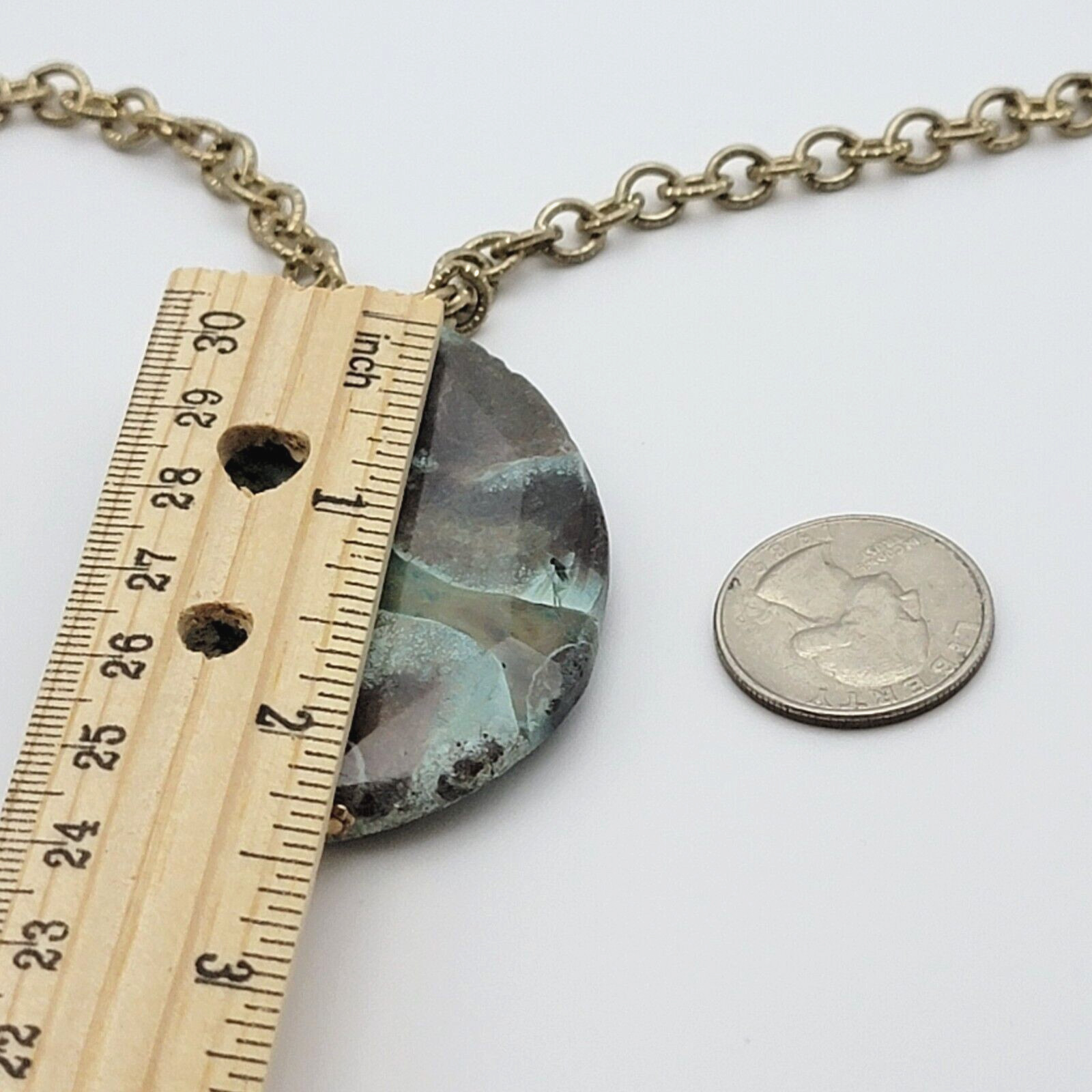 Green Ocean Jasper Statement Pendant Necklace 35 In Gold-Tone Chain Oval