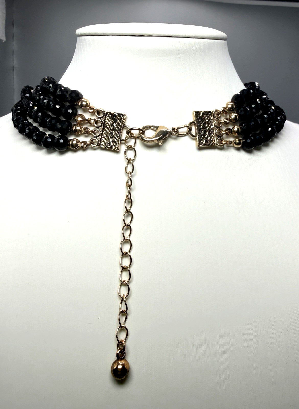 Natasha Double Leopard Panther Head Black Beaded Statement Necklace Rhinestone